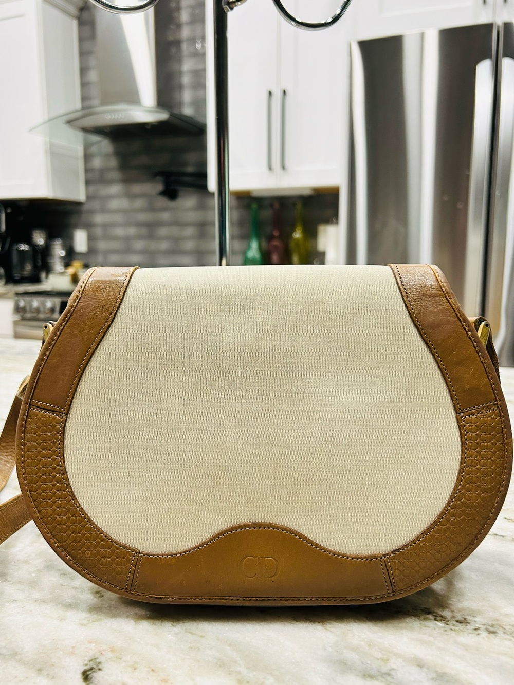 Christian Dior Cream and Brown Crossbody Saddle Bag - Picture 2 of 13